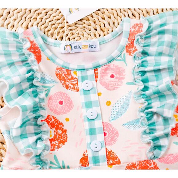 Toddler Girls 2T( S) Okie & Lou Orange Green Floral Plaid Sleeveless Dress - Picture 9 of 11